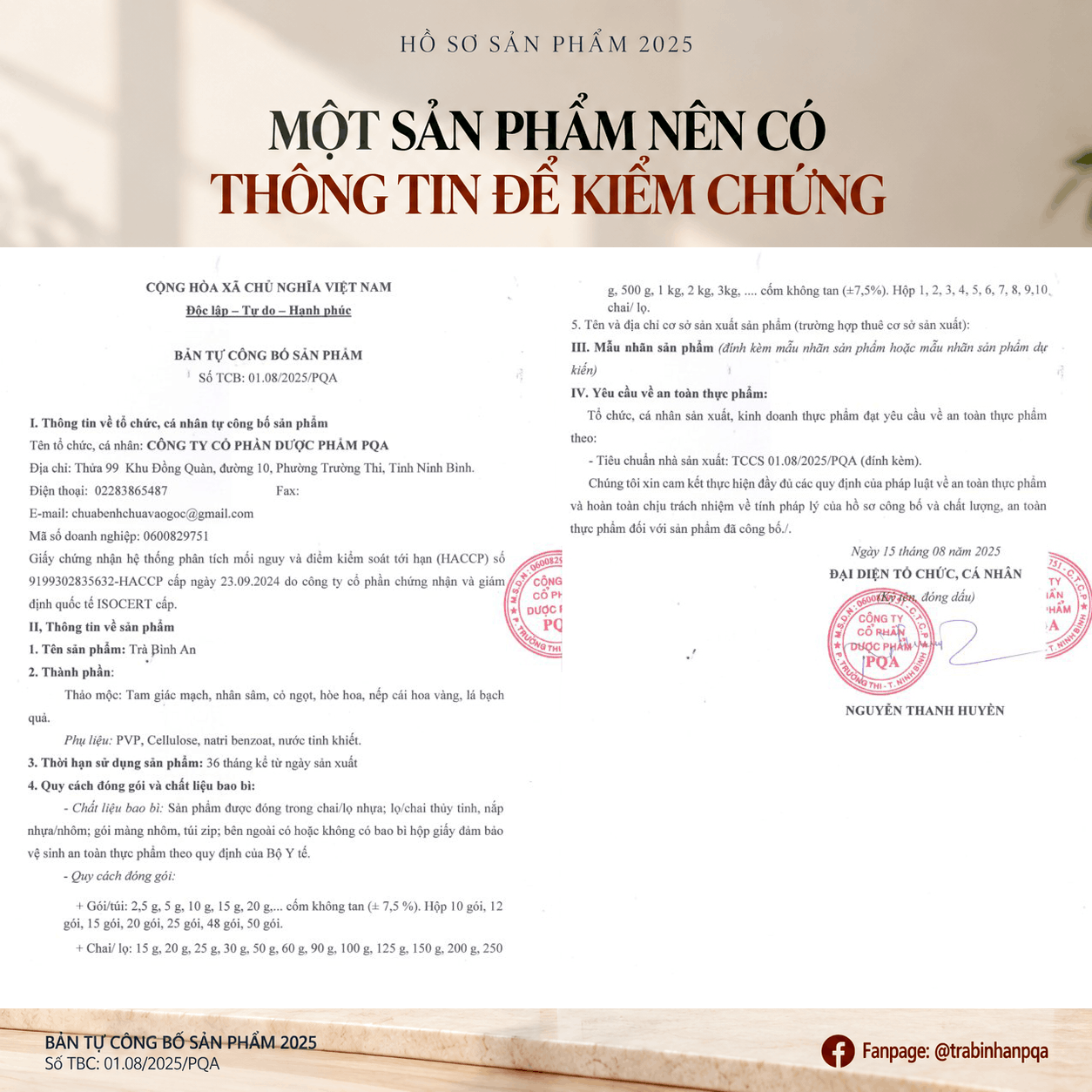 Tư liệu hồ sơ Trà Bình An 2025