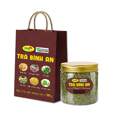 Bao bì và lọ cốm Trà Bình An PQA 200g
